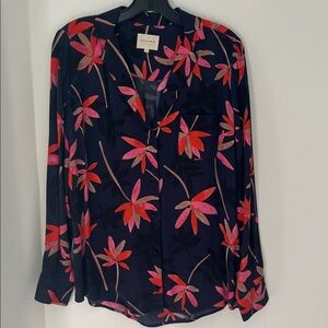 Sezane Black and Pink Floral Button Down Shirt